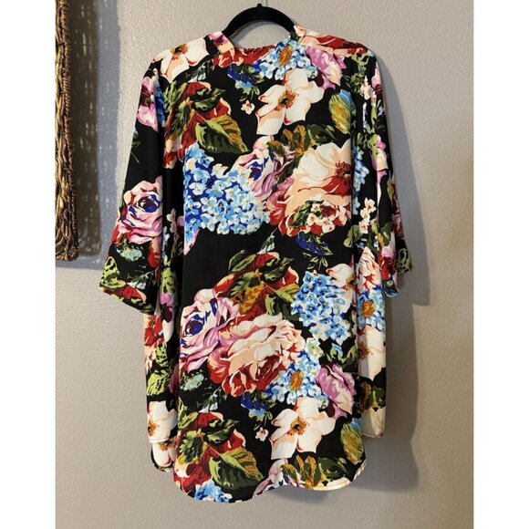 Show Me Your MUMU Kimono Duster Top Cover Up Black Floral Multi Small NEW - Picture 13 of 13